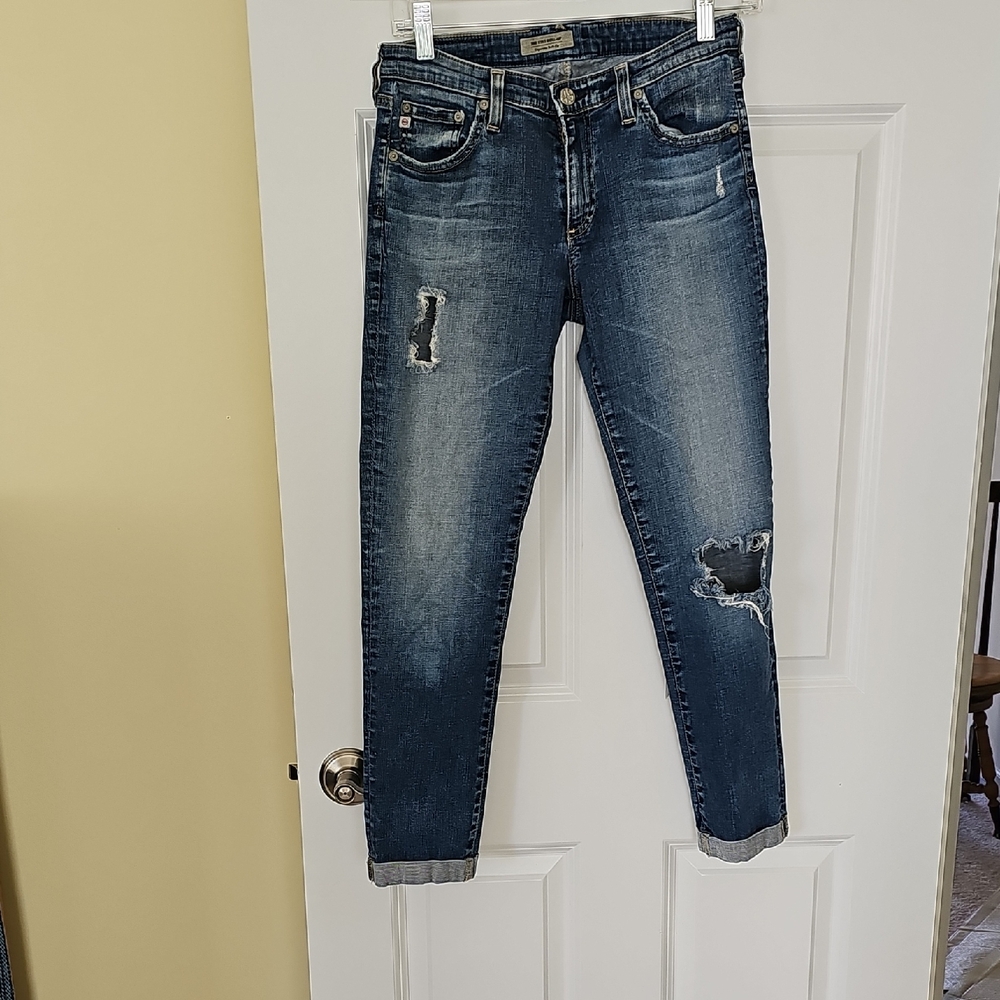 AG Adriano Goldschmied Distressed Blue Ankle Jeans